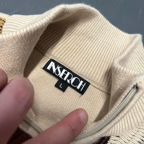 Men's vintage y2k Coogi style earth tone 3d knit full zip up sweater - Picture 4 of 6